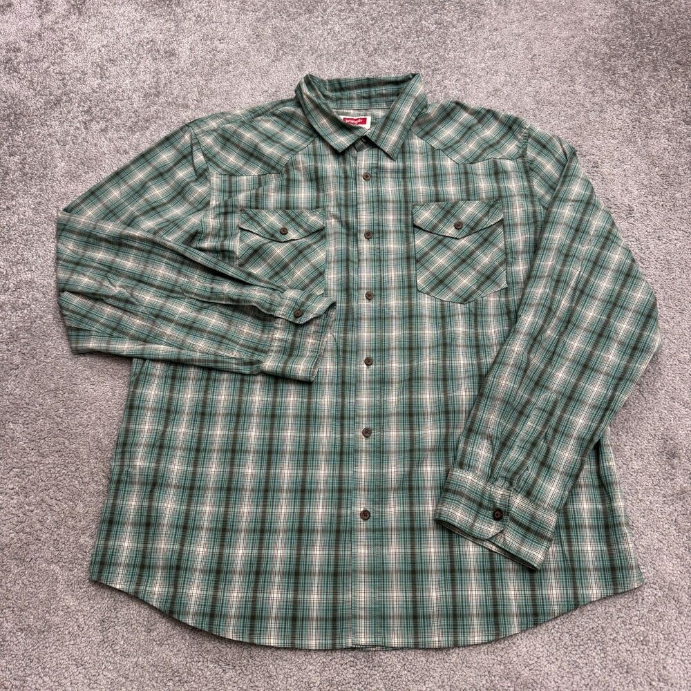 Wrangler Western Button Down Shirt Mens XL Green Plaid Long Sleeve Cowboy Casual